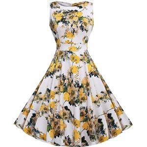 1950's Style Floral Spring Rockabilly Dress